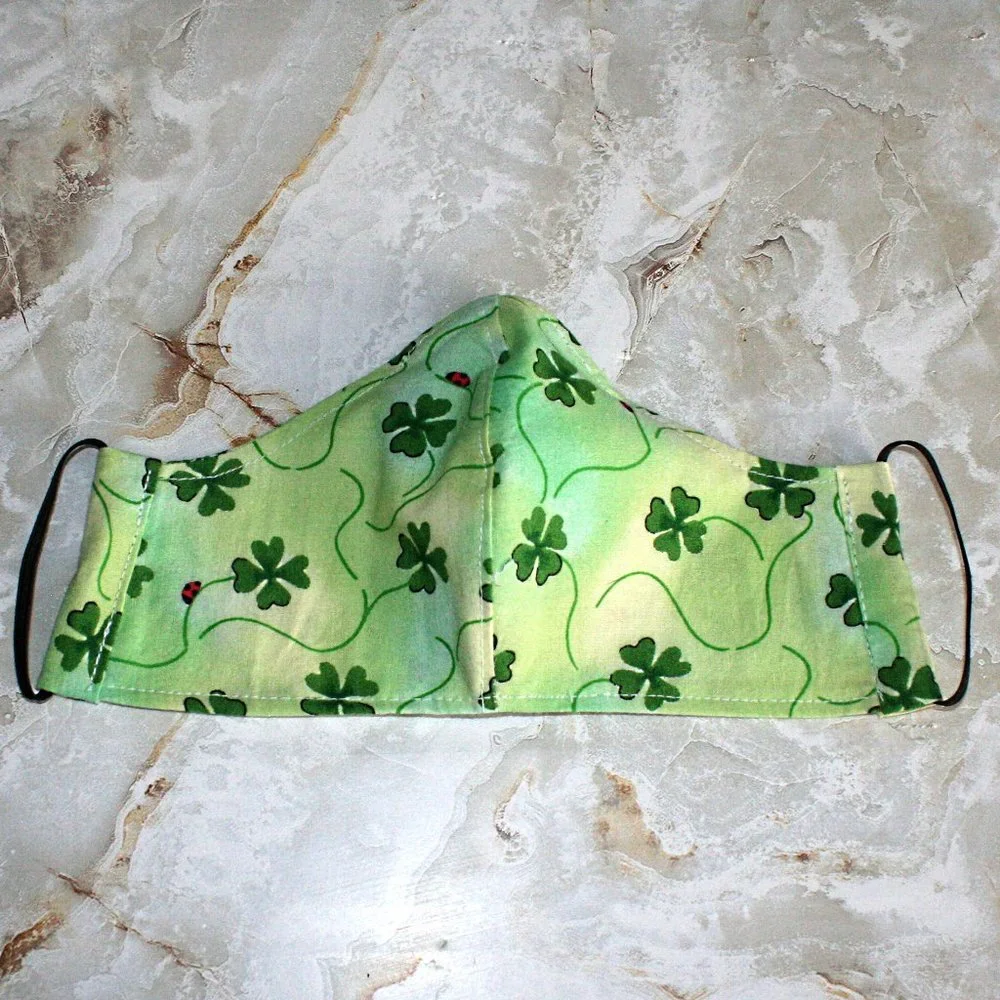 HAND CRAFTED Face Mask Tie Dye Shamrock Adult Cloth Fabric Print - Shield Style